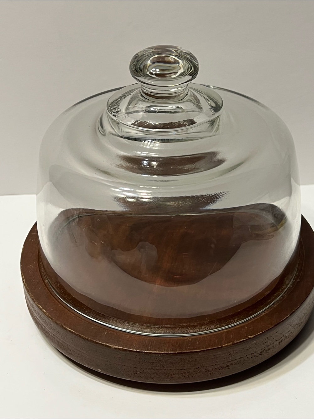 Vintage Teakwood Footed Cheese Bowl With Glass Done